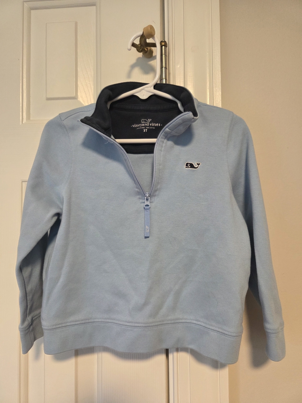 Vineyard Vines Light Blue Quarter-Zip Pullover with Navy Trim